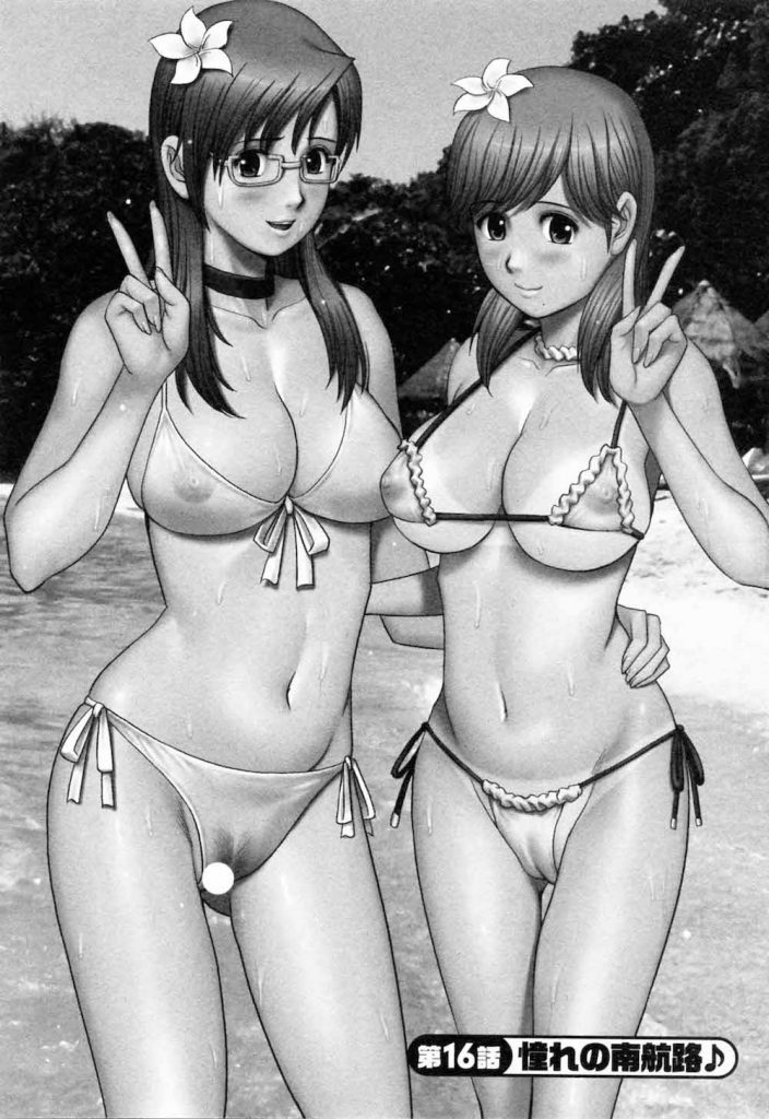 【バカンスSEXエロ漫画】ハナさんと南国バカンスにやって来た夢子！やたらと外人からナンパされるので日本人男子を逆ナン！コテージプールサイドで青姦乱交！【彩画堂】