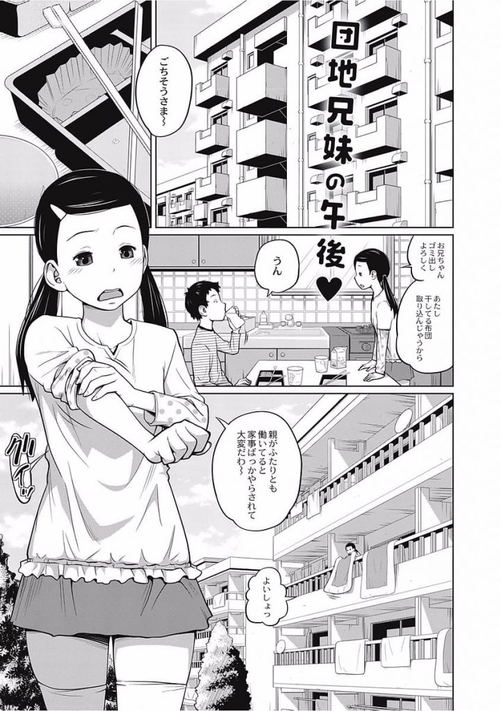 【変態プレイエロ漫画】親が共働きの兄妹！いつも通り家事をこなすJS妹！家事が終わると妹が変態SEXしようって兄を誘う！兄に自分のスク水を着させて犯されるプレイ！【椿十四郎】